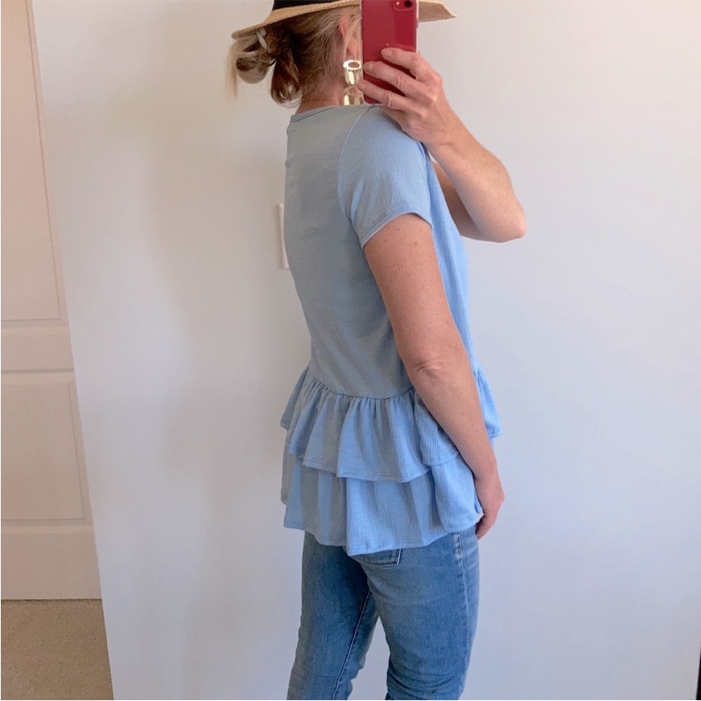 Short Sleeve Double Layer Ruffle Hem Top - Picture 5 of 7